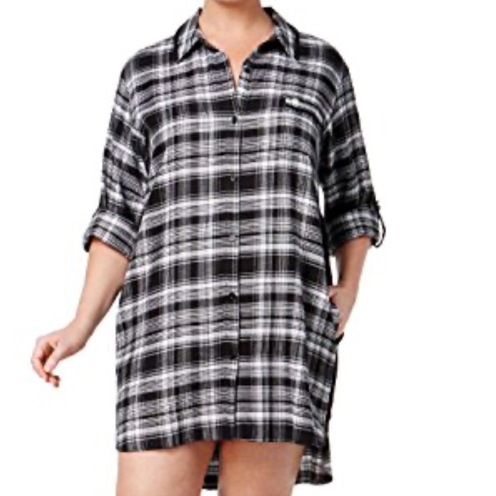 DKNY Shirt Dress Lounge wear in black white plaid size M